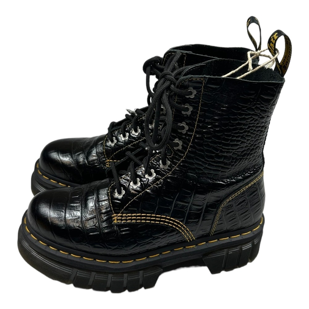 Dr. Martens x Marc Jacobs Audrick 8-Eye Croc Embossed Platform Boots Black 9 - Picture 7 of 9